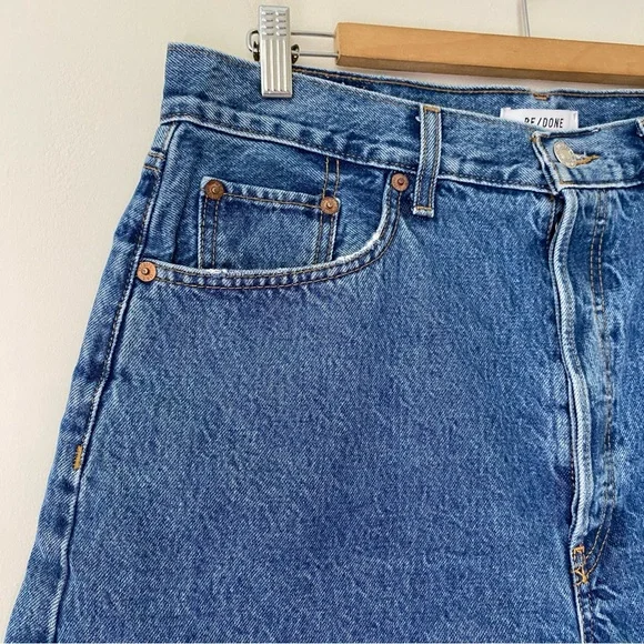 RE/DONE Denim 90s Crop Low Slung Button Fly Boyfriend Short Bleu Mere Blue Sz 30 - Picture 6 of 13